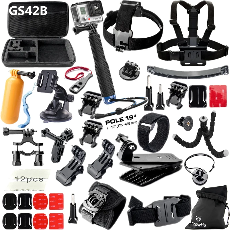 GS42B SnowHu, новинка, набор аксессуаров для Gopro hero, монопод для Go pro hero 8, 7, 6, 5, 4, для EKEN, H9, для xiaomi, для Yi, 4 K, Lite, EVA, чехол GS42 - Цвет: GS42B