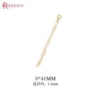 (34497)6 шт. 3*41 мм отверстие 1,5 мм 24 К золотой цвет латунь Стразы цепочка кисточка подвески Высокое качество Diy ювелирных изделий Аксессуары