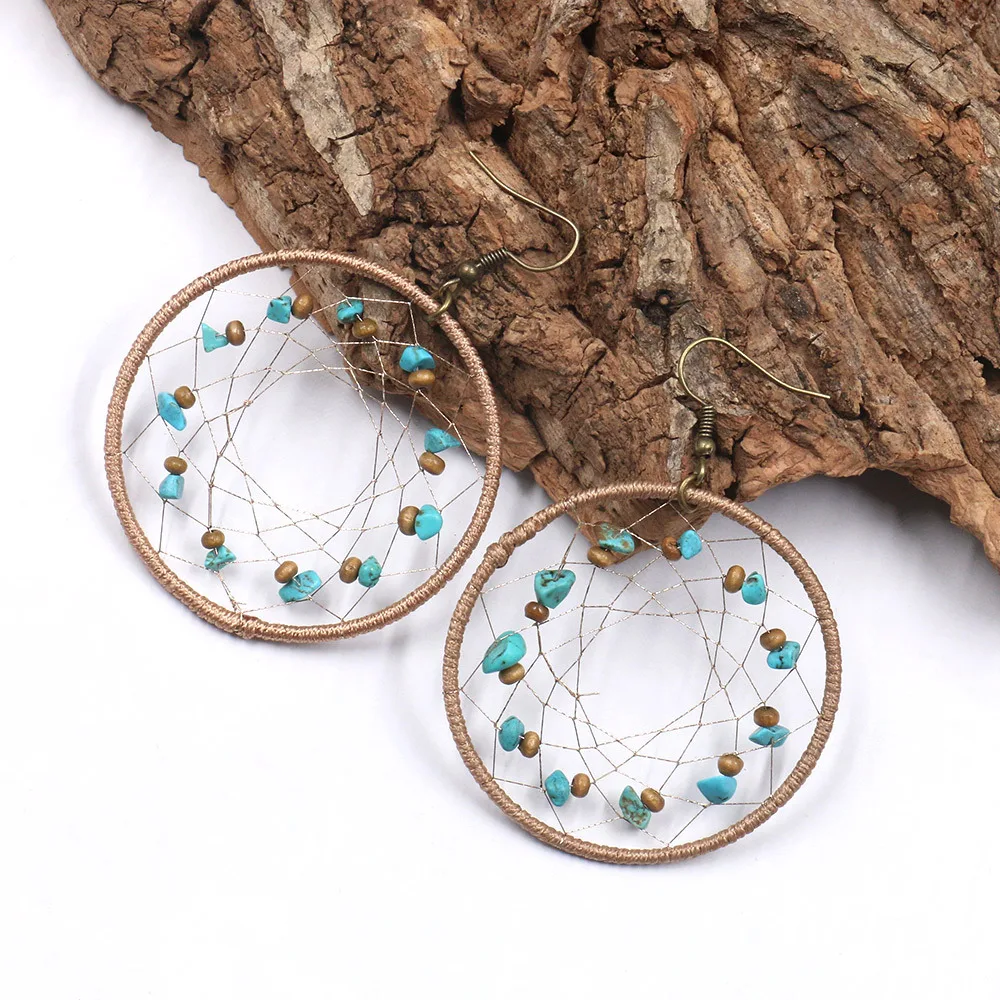 

Women Roundness Exaggerate Earrings Hand Woven Earrings Geometry Dream Catcher Cotton Thread Earrings Women Lady Party Jewelry