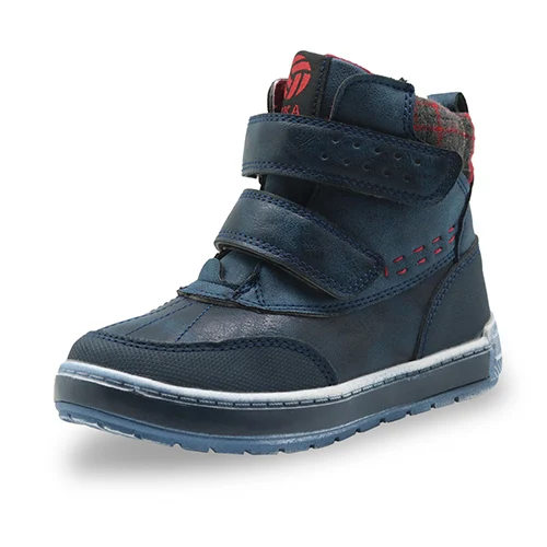 Apakowa Autumn Spring Toddler Boys Martin Boots PU Leather Ankle Boots Flat Sneakers for Boy with zip Little Kids Shoes Footwear - Цвет: Navy Red
