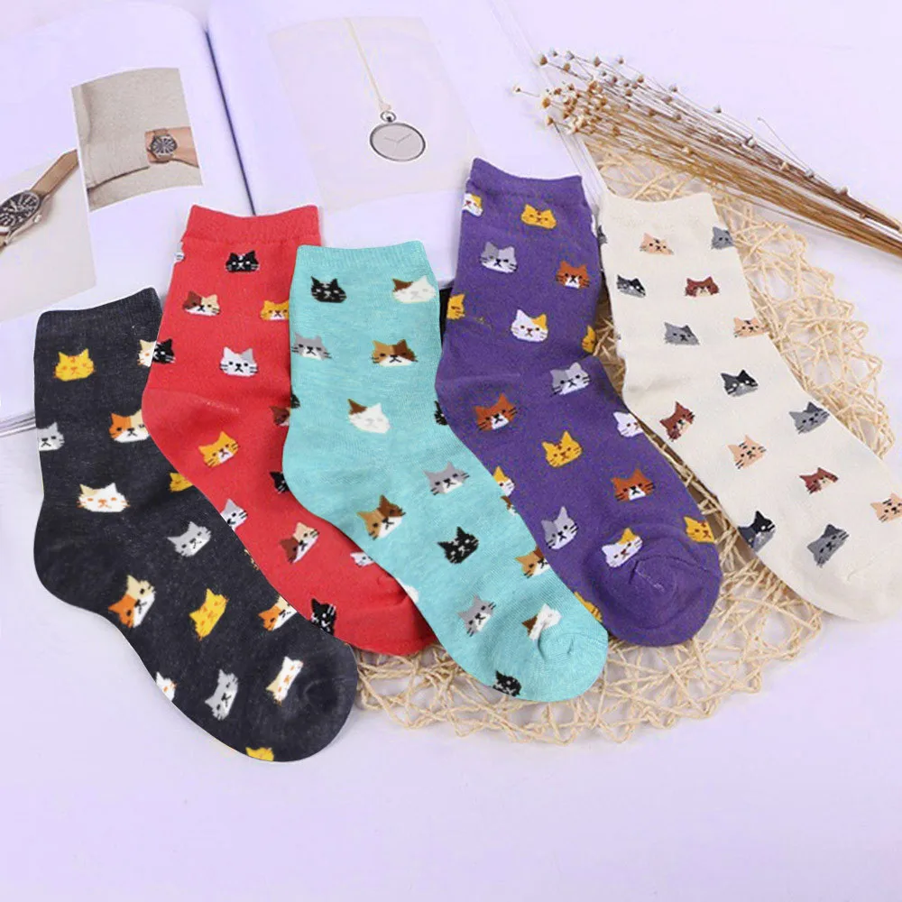 Носки для девочек новые женские мягкие носки животное мультяшная кошка красивые