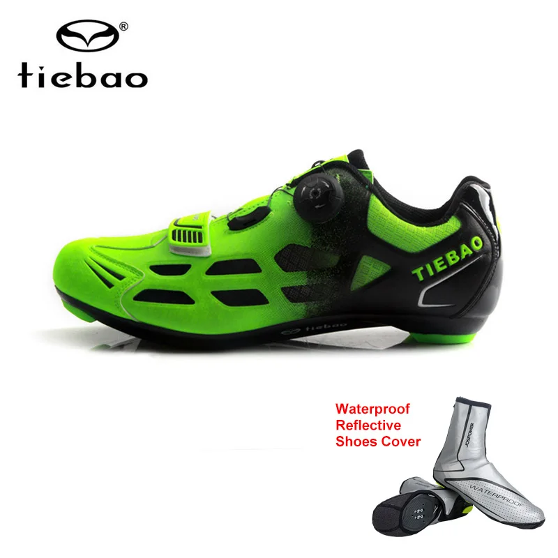 green and shoescover Tiebao/Мужская и женская обувь для велоспорта; обувь для шоссейного велосипеда; дышащая обувь для езды на велосипеде; кроссовки; спортивная обувь - Цвет: green and shoescover