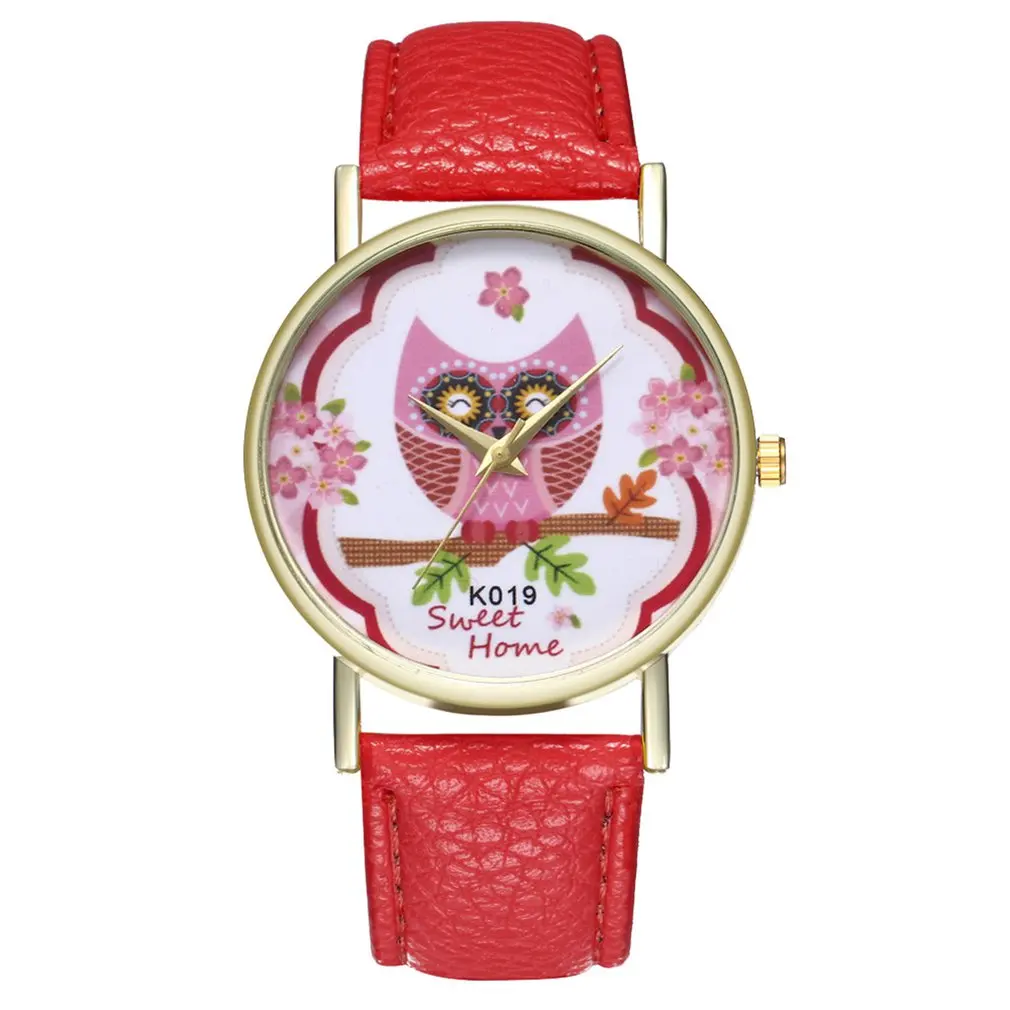 Новые женские кварцевые часы с рисунком Совы сакуры личи кожаный ремешок круглый