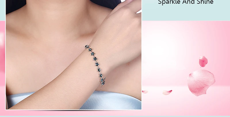 Голубая звезда Crystal от Swarovski браслет 925 пробы Серебряный браслет для Для женщин Одежда высшего качества тонкой Ювелирный Подарок на юбилей