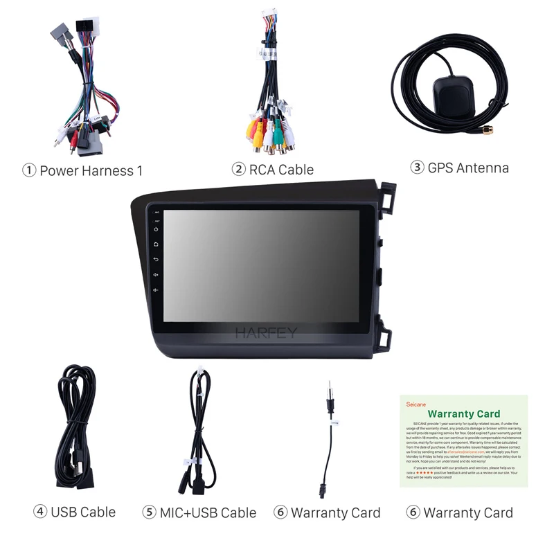 Автомагнитола Harfey для Honda Civic 10 0 4 + 64 ГБ Android 2012 9 дюймов сенсорный экран |
