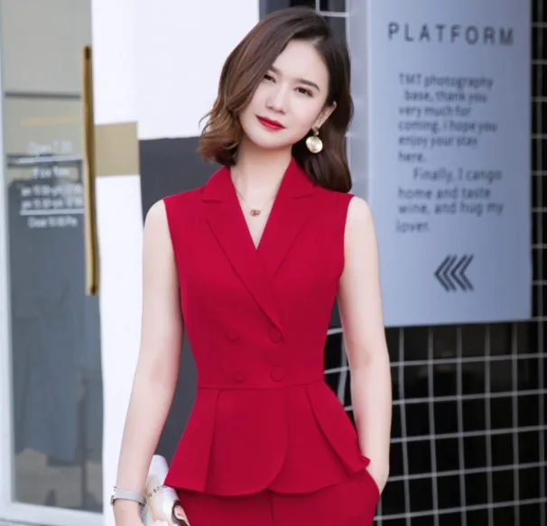 Red Vest Модный chalecos para mujer Летний формальный тонкий пиджак офисный Женский повседневный рабочий жилет пальто красный белый абрикосовый черный - Цвет: Red Vest