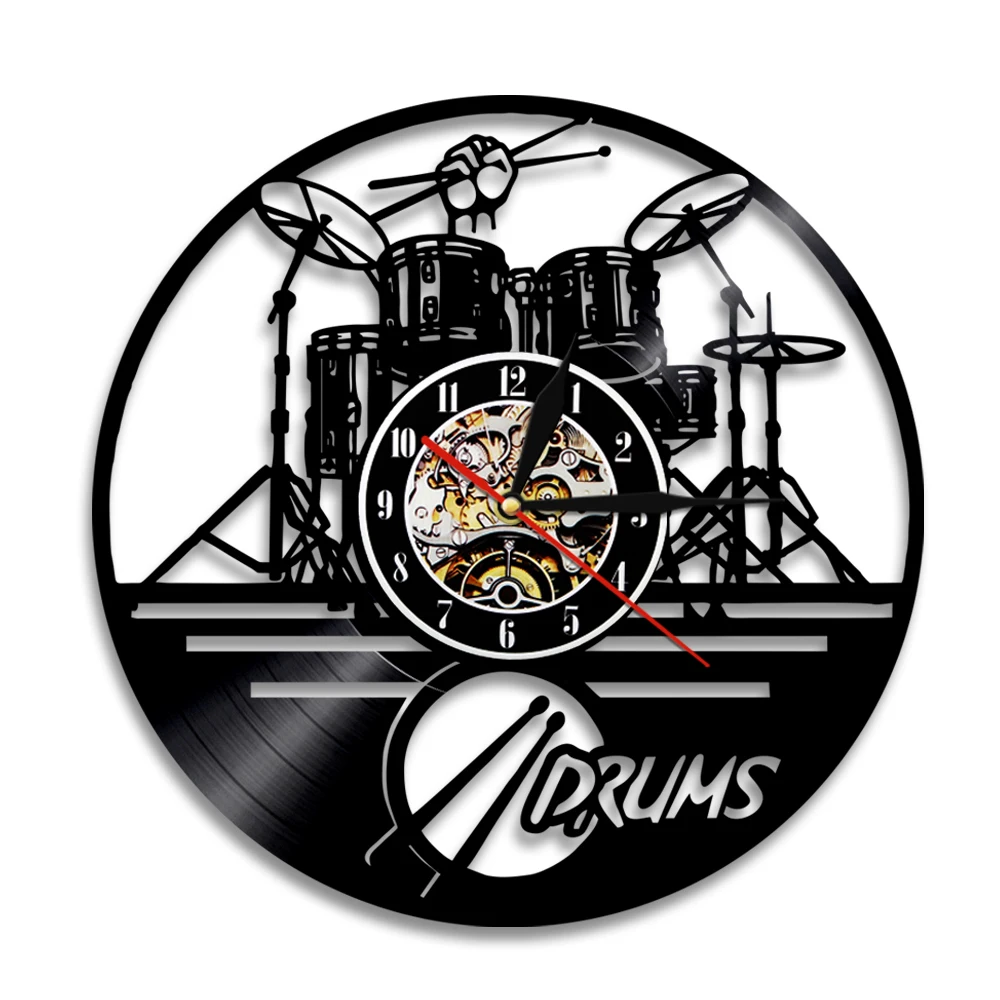 Guitar Drums Vinyl Record Silent Wall Clock Music Instrument Notes Home Decor Vintage LED Wall Hanging Watch Music Lover Gift