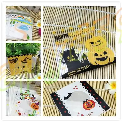100pcs Halloween rainbow pumpkin smiley gift ziplock Bags Cookies Cake biscuit candy Self-adhesive Packaging Party bag 10x10cm | Дом и сад