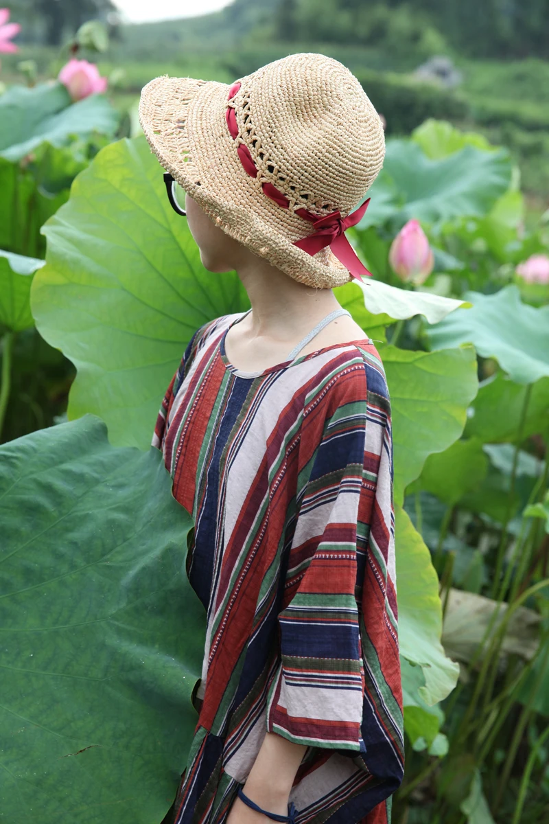 Linenall.com оригинальный дизайн вертикальные линии цвет хлопчатобумажное платье