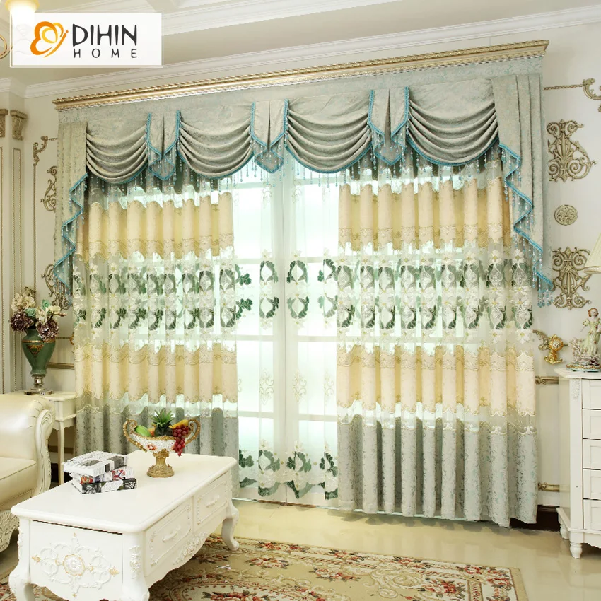 DIHIN HOME роскошные европейские вышитые зеленые шторы для гостиной окна балдахин