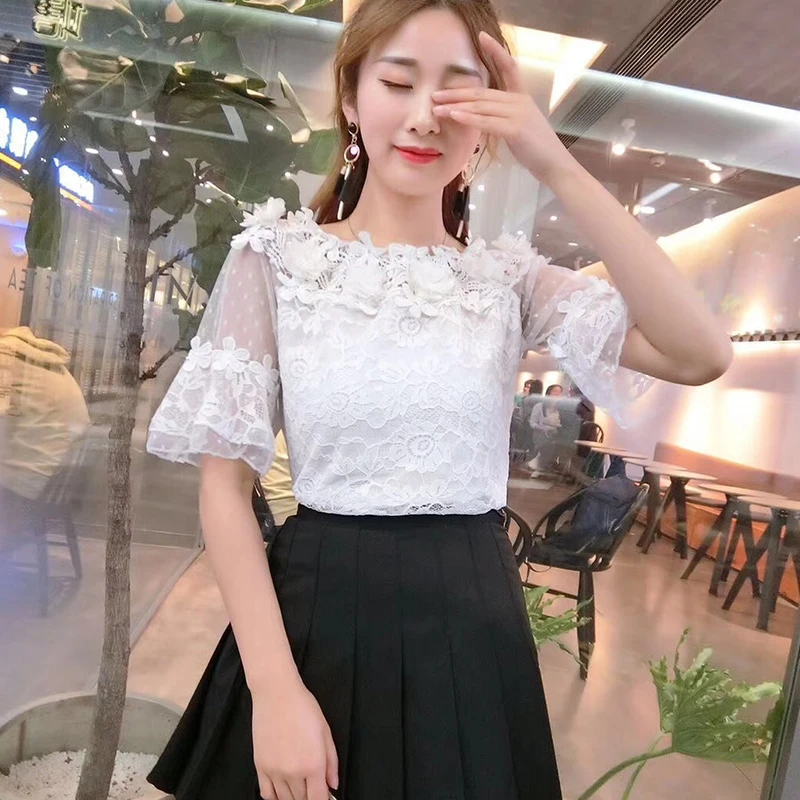 Missoov moda camisas летние стильные блузки женские милые топы сетчатые кружевные рубашки