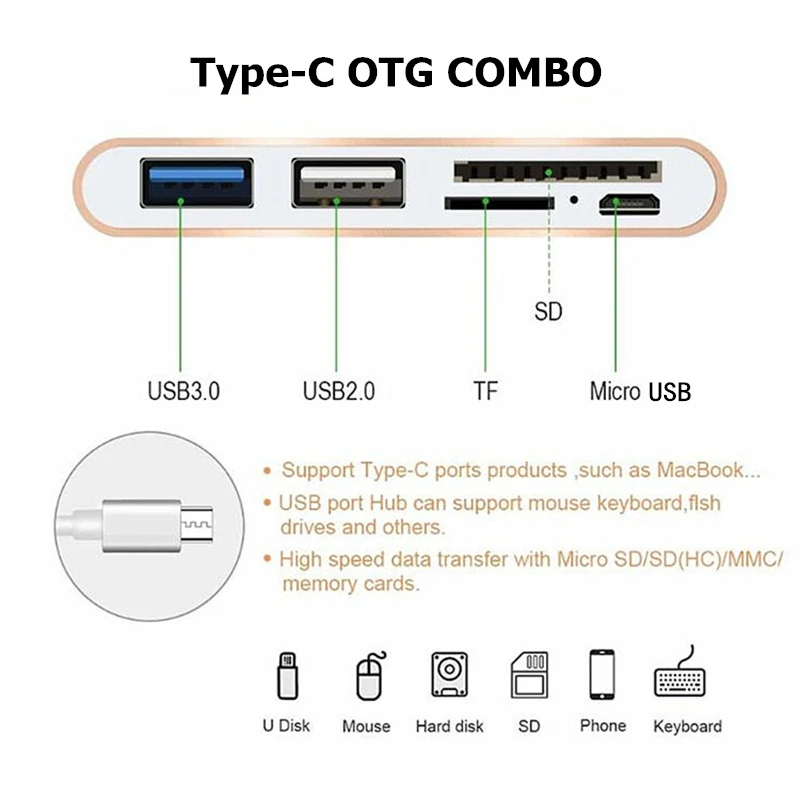 Trumsoon USB 3,1 type C OTG к USB 3,0 2,0 конвертер SD TF кард-ридер адаптер usb-хаб для Macbook huawei P20 30 samsung S8 9 10
