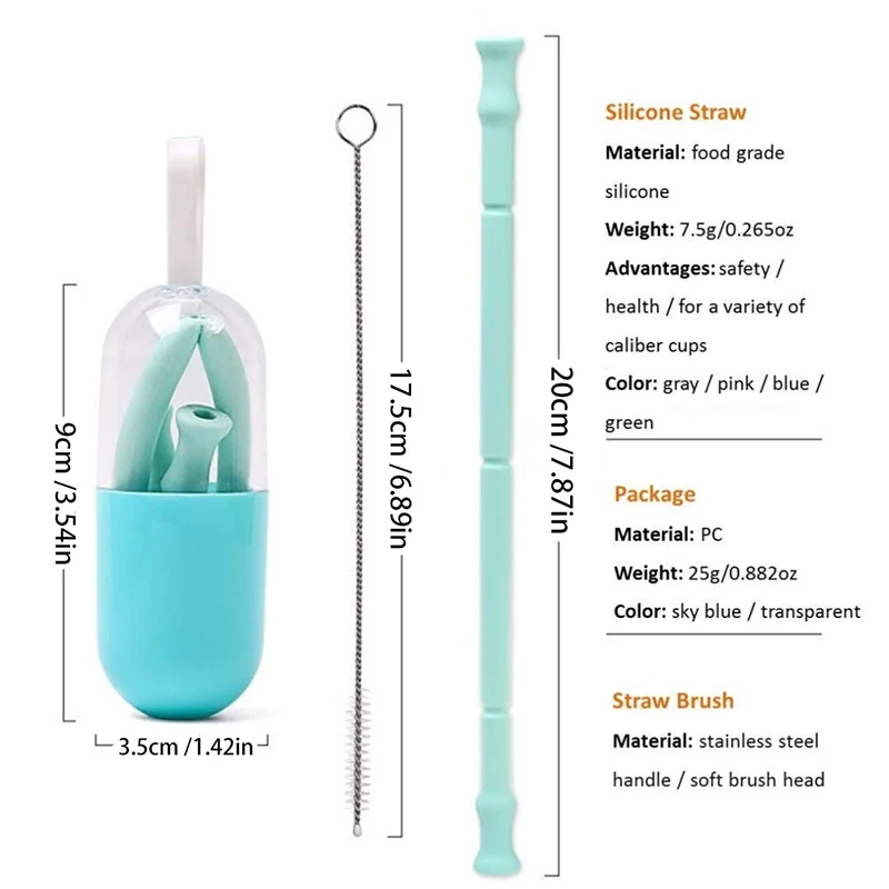 Складная многоразовая соломинка из силиконовой соломы с капсулы для хранения и