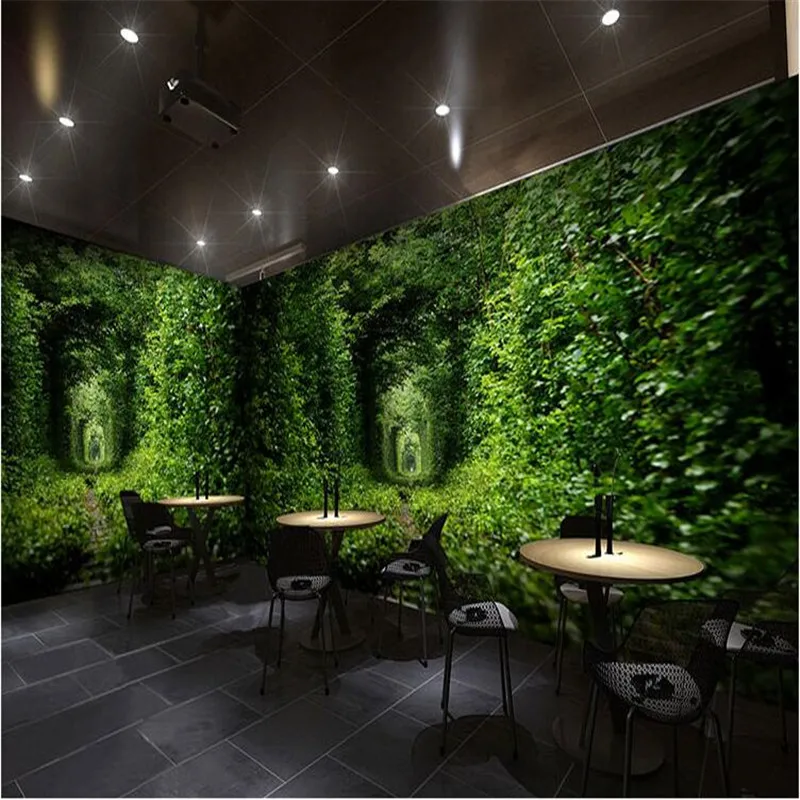 

beibehang custom wallpapers high quality fresh green love tunnel train track literature pastoral life dining mural background