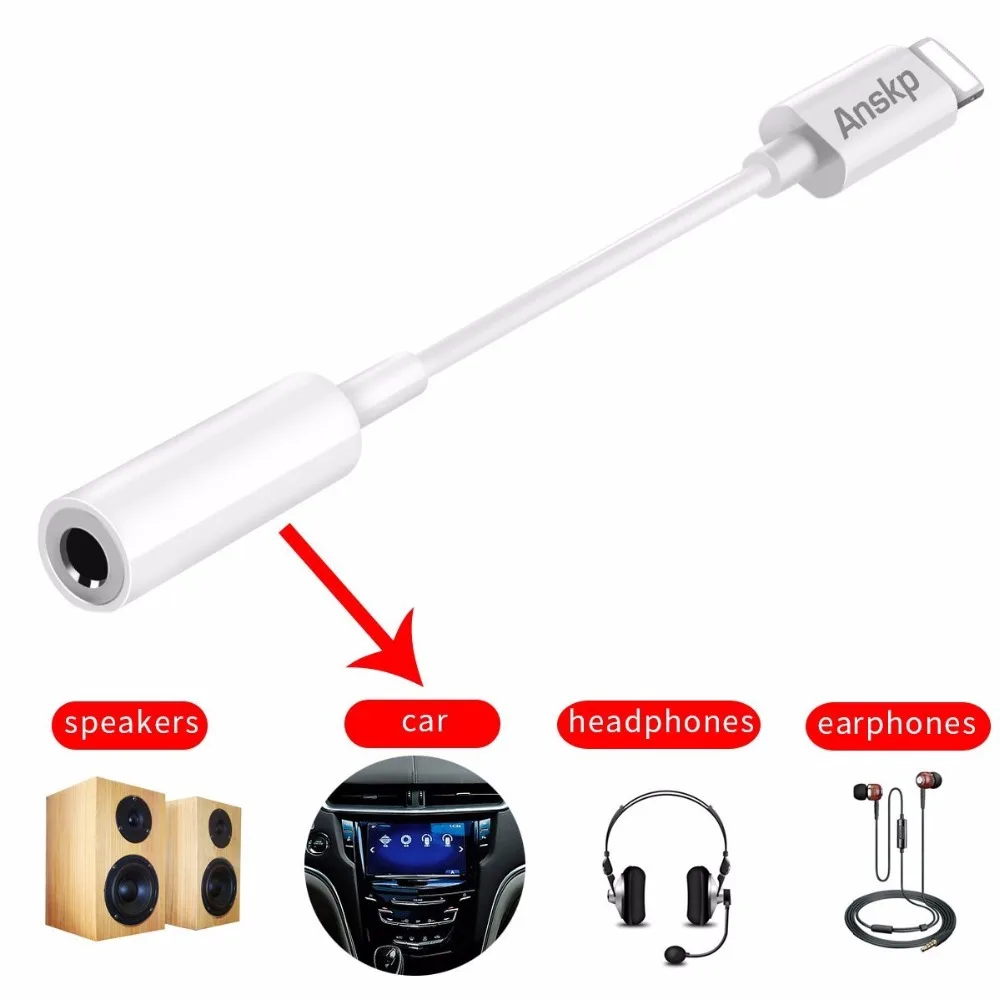 Anskp Headphone Audio Adapter Cable for iPhone 7 Plus 3.5mm AUX Female Earphone Extender Jack Stereo | Электроника