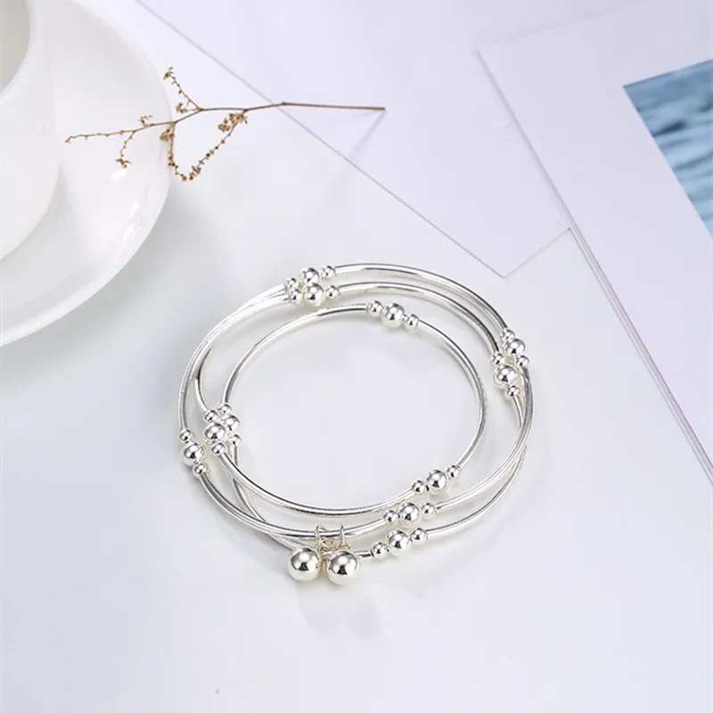 Женские браслеты с шариками из чистого серебра 925 пробы 4 слоя отверстиями