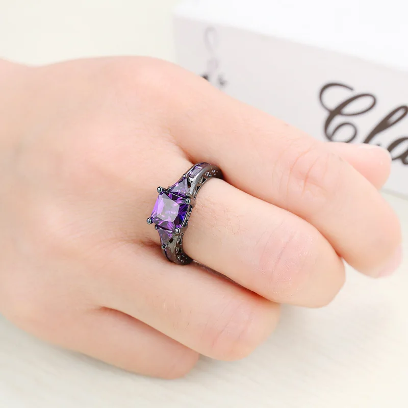 Классические полые ювелирные изделия обручальное кольцо с фиолетовым фианитом
