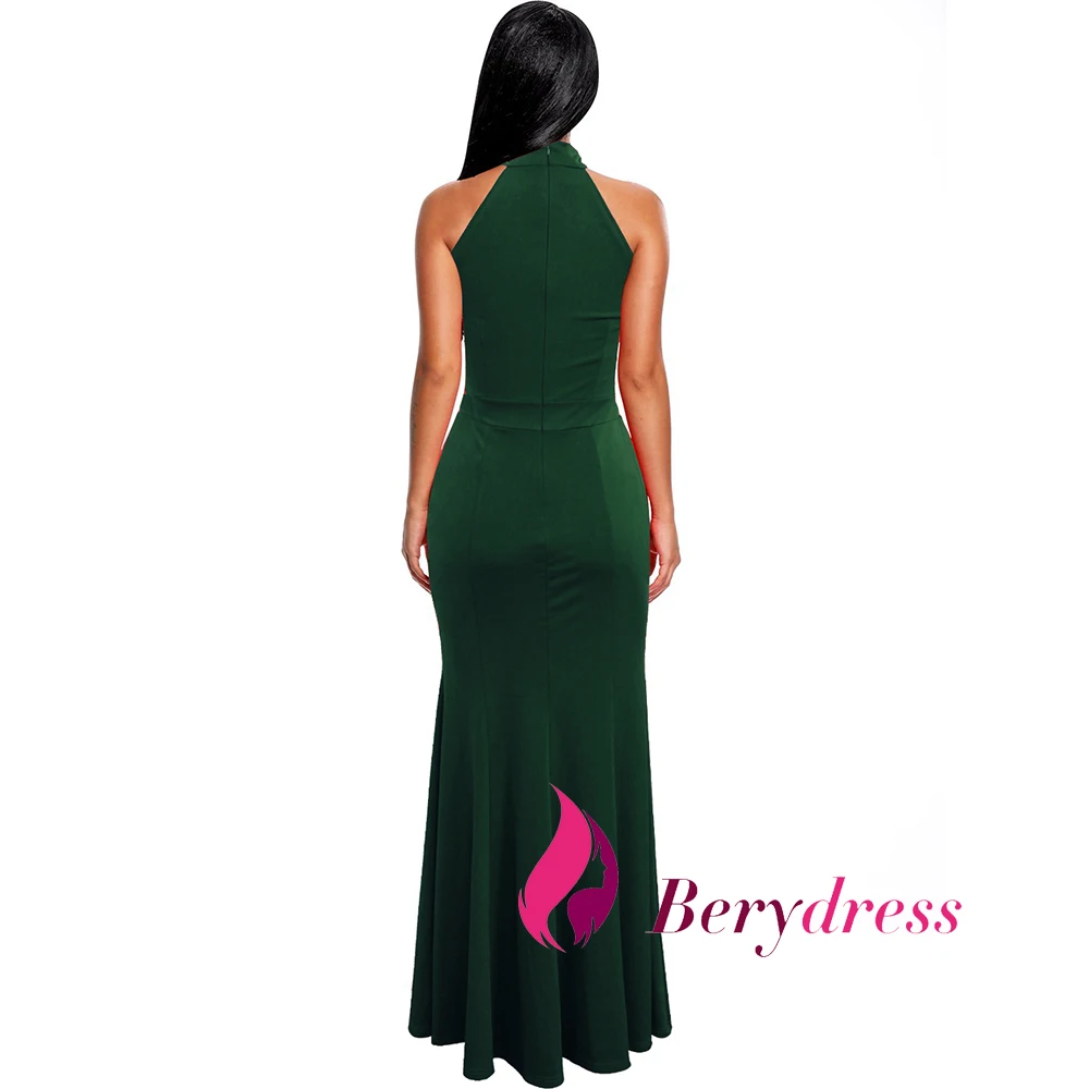 Berydress, элегантное женское сексуальное платье с бретелькой через шею, свадебное платье, без рукавов, бордовое облегающее платье макси, платье русалки
