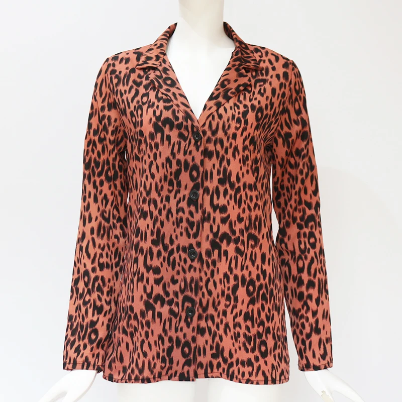 

Women Blouses Summer Chiffon Leopard Blouse Long Sleeve Turn Down Collar Lady Office Shirt Loose Tops Plus Size Blusas Chemisier