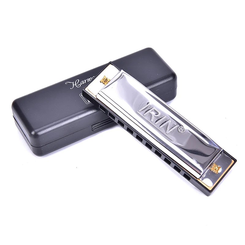 Серебристый Harmonicas 10 отверстий 20 Тон Ключ C серебряный золотой цвет Блюз, джаз фолк-рок музыкальный инструмент диатоническая арфа с коробкой - Цвет: Серебристый