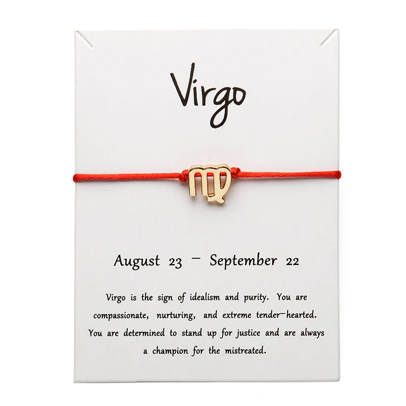red Gold Virgo Белая карта Модные украшения 12 созвездий Зодиака Дева счастливая веревка браслет браслеты для женщин аксессуары - Окраска металла: red Gold Virgo