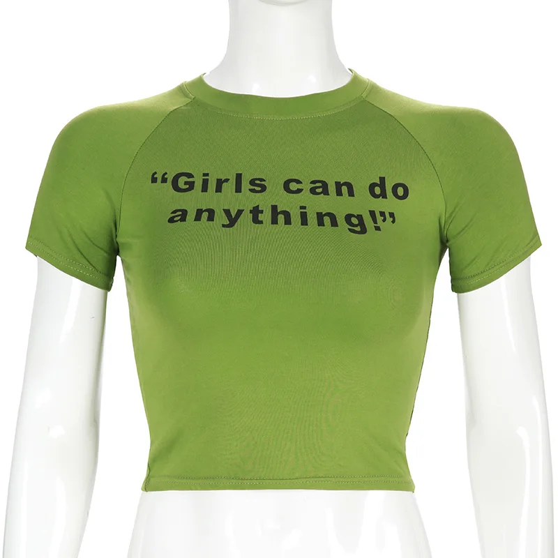 Green T-shirt Darlingaga хлопок Харадзюку авокадо зеленая летняя футболка бодикон Обрезанные Топы с принтом букв повседневные футболки для женщин одежда - Цвет: Green T-shirt