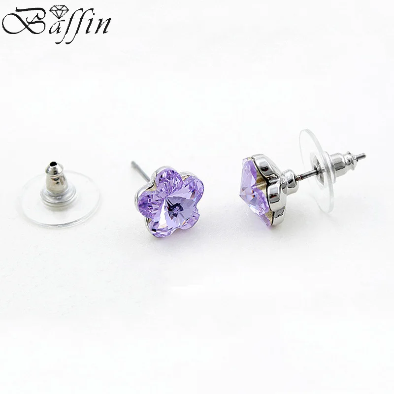 Серьги гвоздики в виде цветка сакуры с кристаллами 10 мм|earrings stud|piercing earringsflower earring
