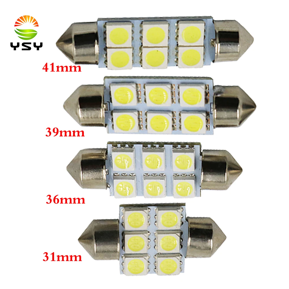 YSY 50 шт. 31 мм/36 мм/39 мм/41 мм 5050 6smd светодиодная гирлянда C5W Автомобильная