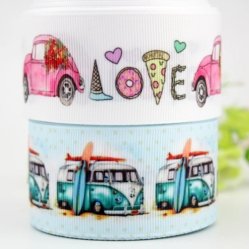 

Free shipping printed cartoon car ribbons 38mm grosgrain valentine ribbon love 10 yard sets DIY bows gift wraping tape