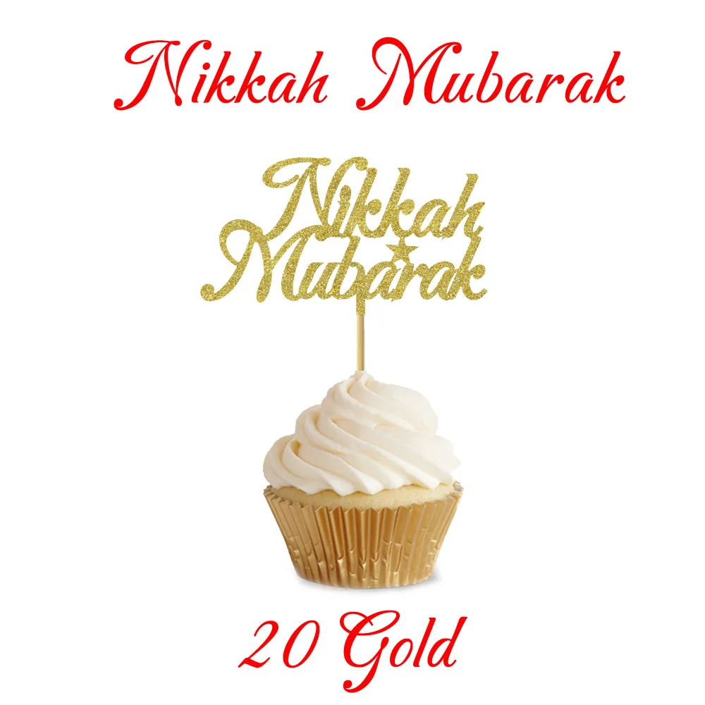 Nikkah Mubarak 20 шт 3x5 дюймов Eid украшения для кексов Nikkah Mubarak Eid Mubarak Hajj Mubarak Umrah Mubarak украшения для кексов для Eid al-Fitr украшения - Цвет: Nikkah Mubarak