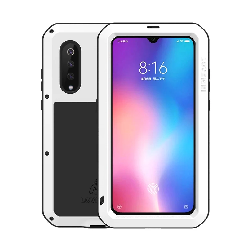 White Mi 9 чехол для телефона LOVEMEI Роскошный Алюминиевый металлический Броня противоударный чехол для Xiaomi mi 9 жизнь водонепроницаемый Мощный чехол Gorilla glass - Цвет: White