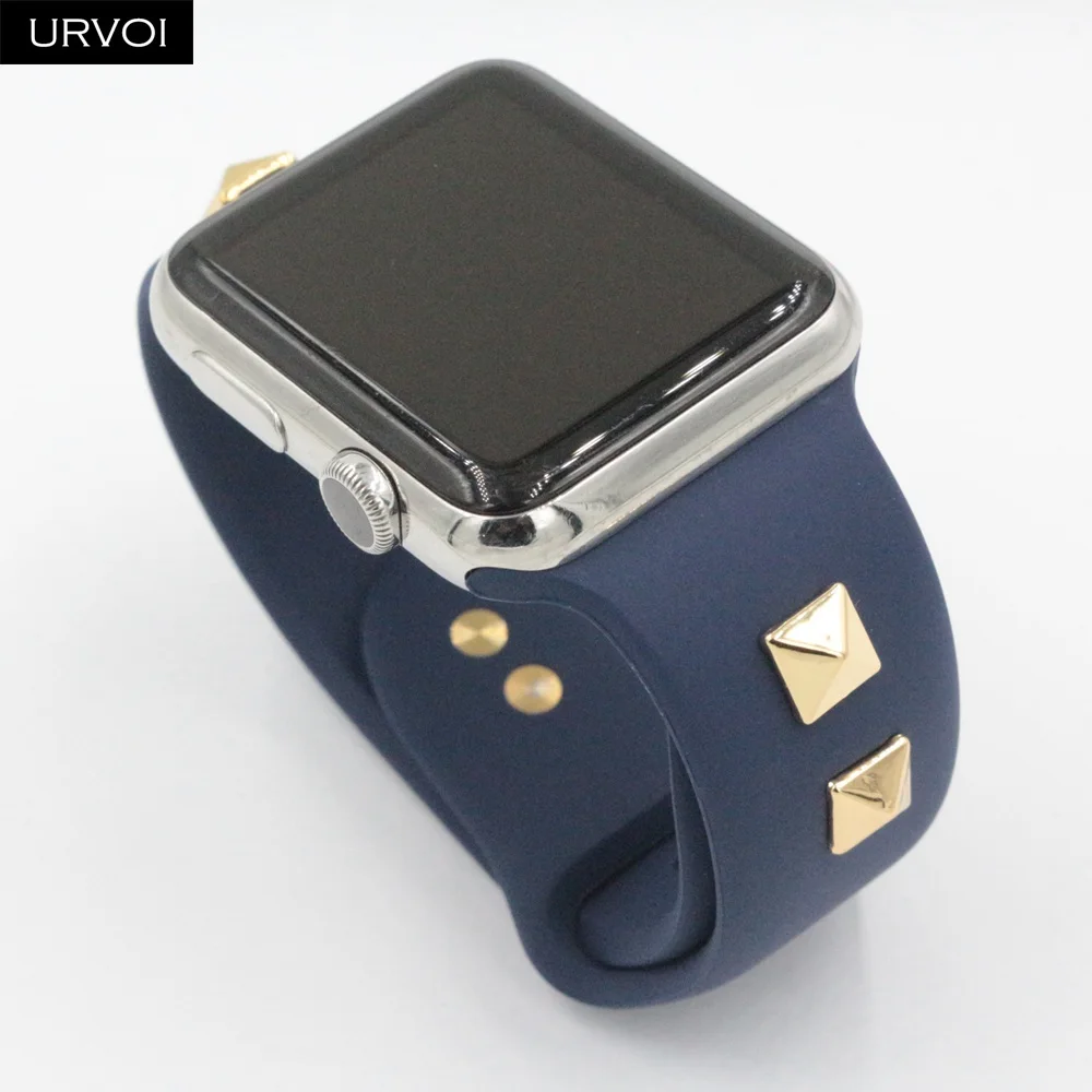 Спортивный ремешок URVOI для Apple Watch series 5 4 3 2 1, силиконовый ремешок с заклепками для iWatch, мягкий Сменный адаптер AW 38 40 42 44 мм