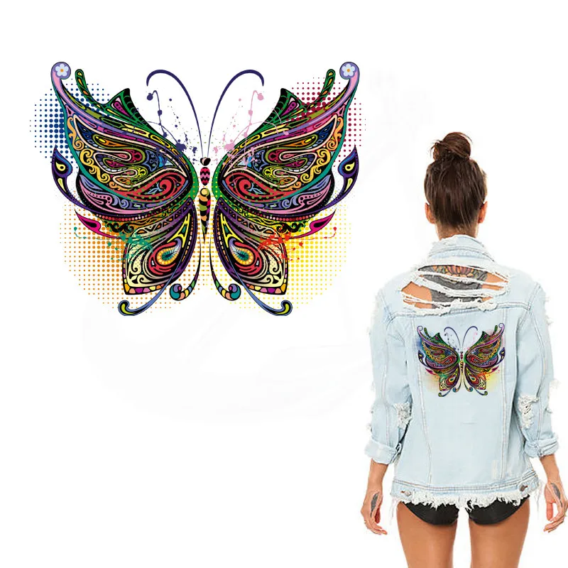 Buy New Multicolor butterfly stickers 26*19.7 cm iron on patches DIY patch clothes jacket thermal transfer