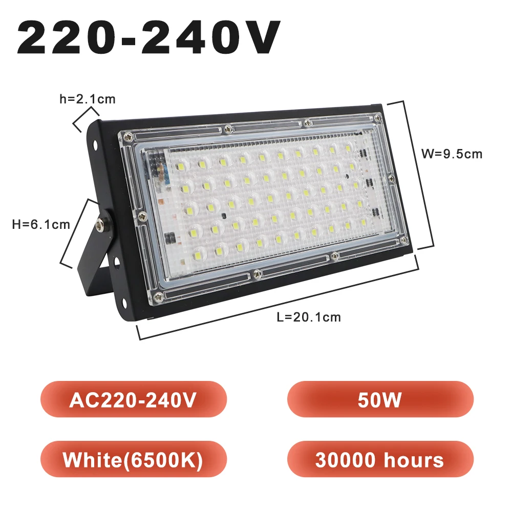 Фото 220-240V 50W LED Floodlight Spot Light Ip65 Waterproof LED Spotlight Exterior Wall Lights Garden Lamp Outdoor Flood Light White №2
