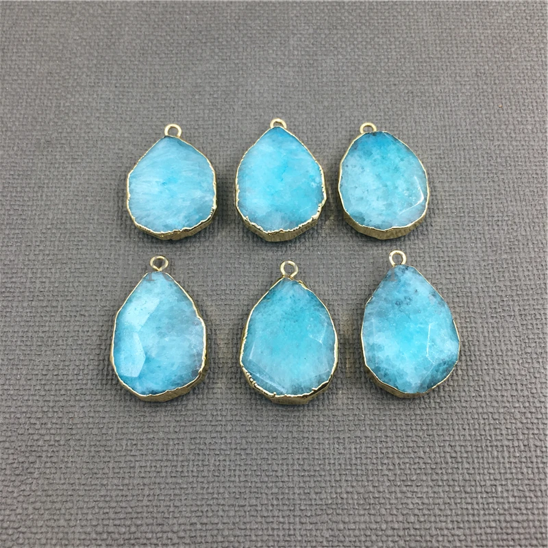 MY1165 капли воды граненый Амазонит подвеска с золотой края и залог | Украшения