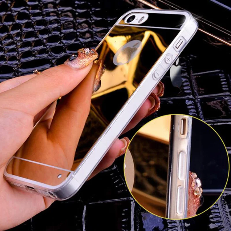 Изысканный чехол с зеркальным покрытием для iPhone 5 5S SE 6 6S 7 Plus X 8 Ultra Slim гибкий мягкий чехол из TPU 4 цвета