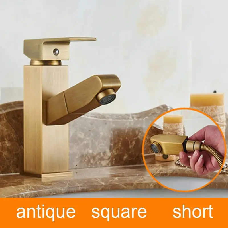 antique square short Senlesen выносной бассейн, смесители для ванной комнаты, хромированный латунный кран для раковины ванной комнаты, смеситель для ванны с одной ручкой - Цвет: antique square short