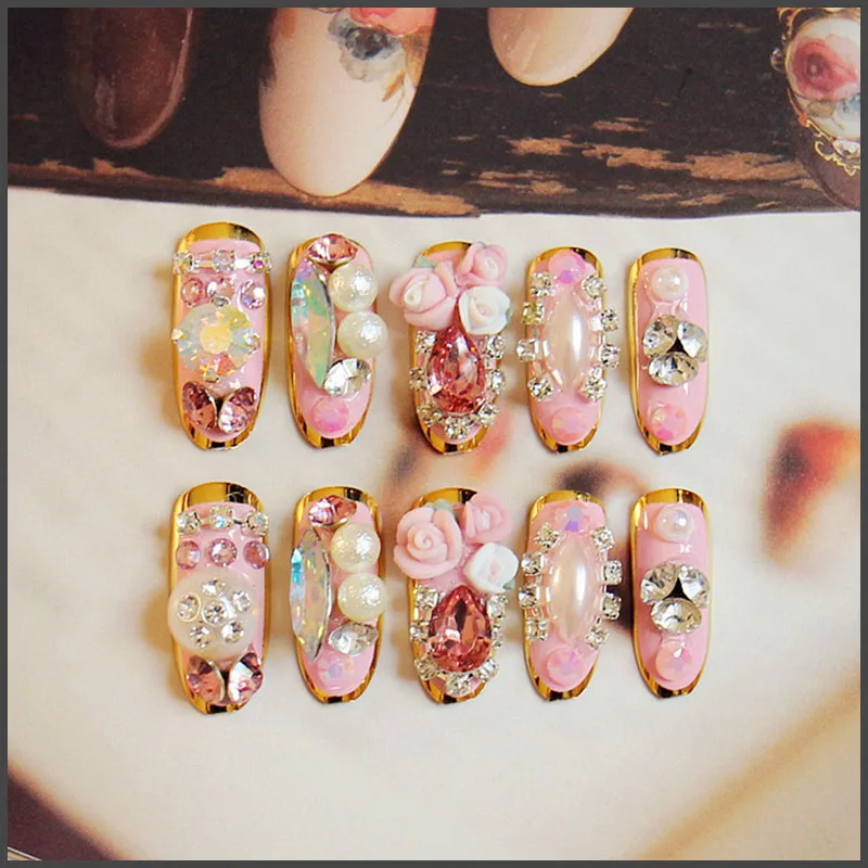 Новый французский невесты накладные ногти с дизайном принцесса стиль розовый