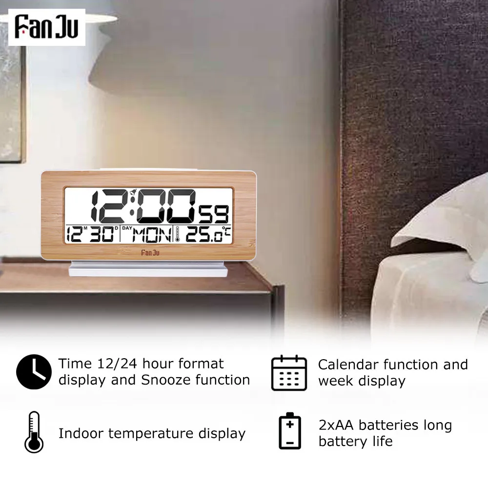 FanJu FJ3523 цифровой будильник LED Электронный 12H/24H и функция повтора термометр
