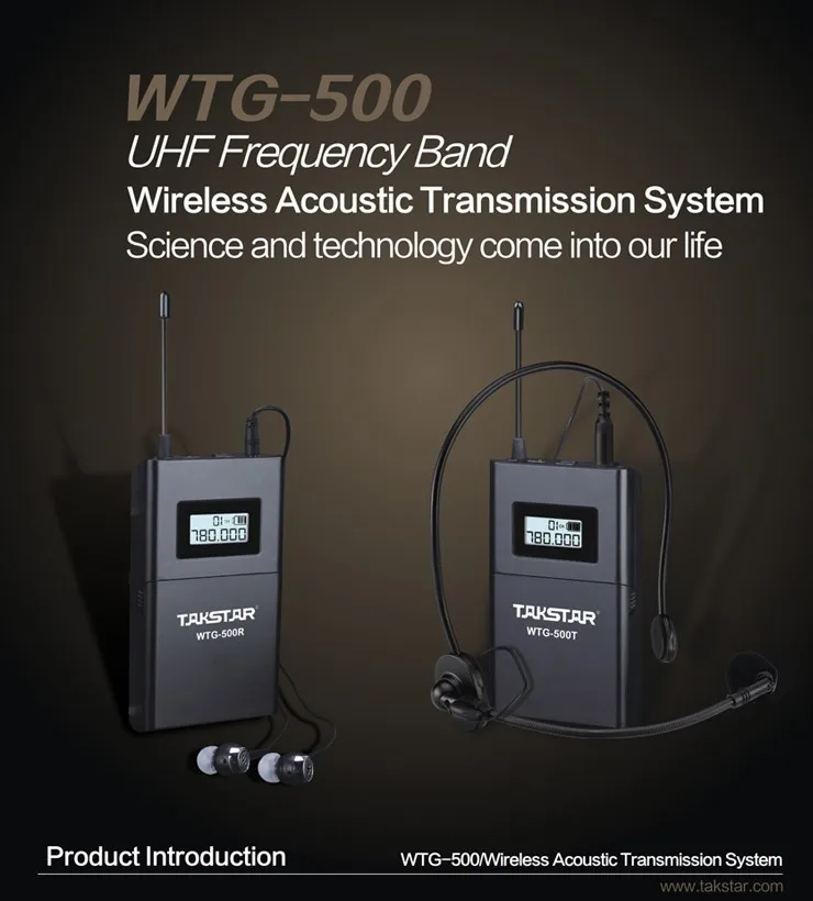 Takstar WTG-500/WTG 500 UHF Беспроводная аудиосистема для туристического гида/передатчик для обучения+ приемник+ микрофон+ наушники, WTG500