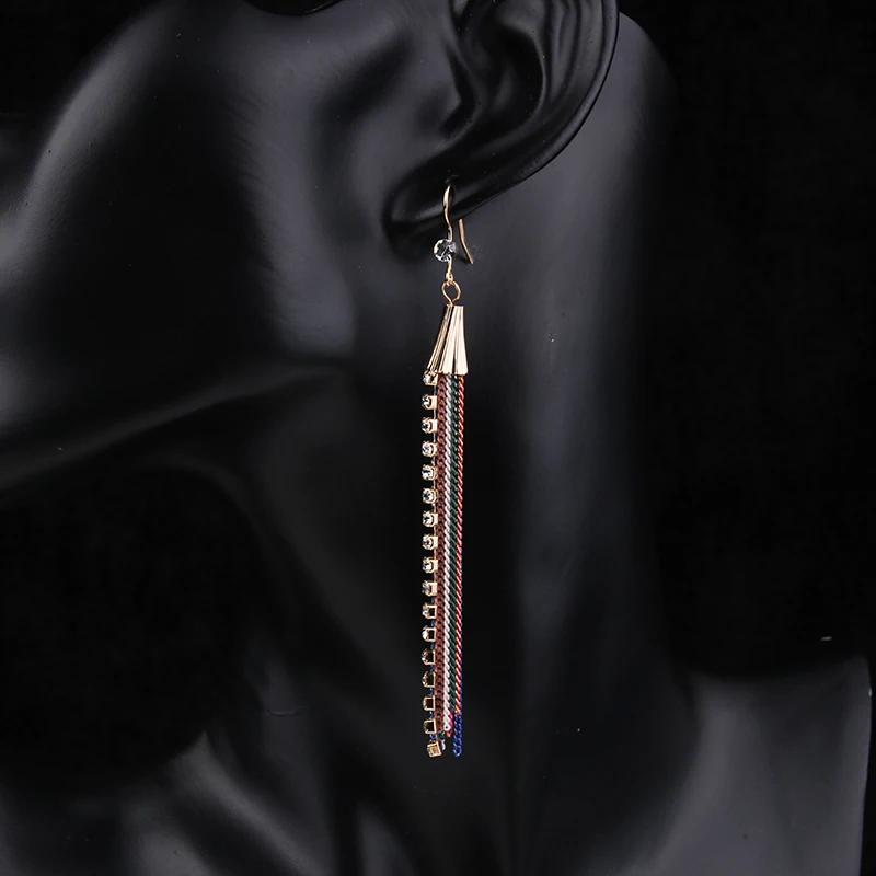 Новый Красный Белый Черный 4 Цвета Блестящий Кристалл Кисточкой мотаться Серьги