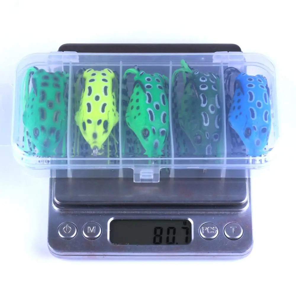 

HENGJIA 5PCS/box Dual Hooks Frog Baits 5.5CM 8g Soft Mini Fishing Lures Portable Metal Hooks Topwater Baits Fishing Tackle