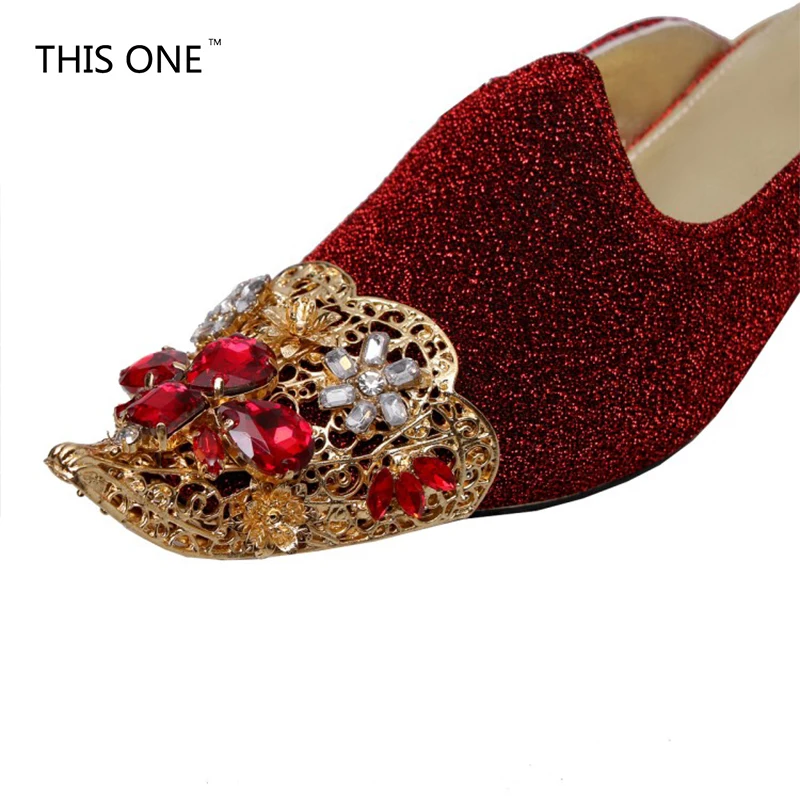 

Women Slipper Pointed Toe Crystal Flower 2018 Spring Female Luxury Half Slippers Lady Outside Wear Slides Woman Slippers