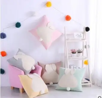 

cute rabbit pattern cotton knitted cushion cover sofa lumbar pillowcase throw pillow cover for backrest pink/green/yellow/grey