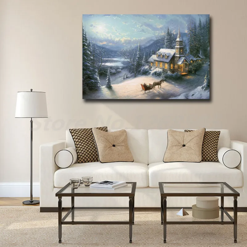 Sunday Evening катание на санях от Томаса Kinkade холст картина печать гостиная домашний декор Современное украшение на стену, живопись маслом плакат