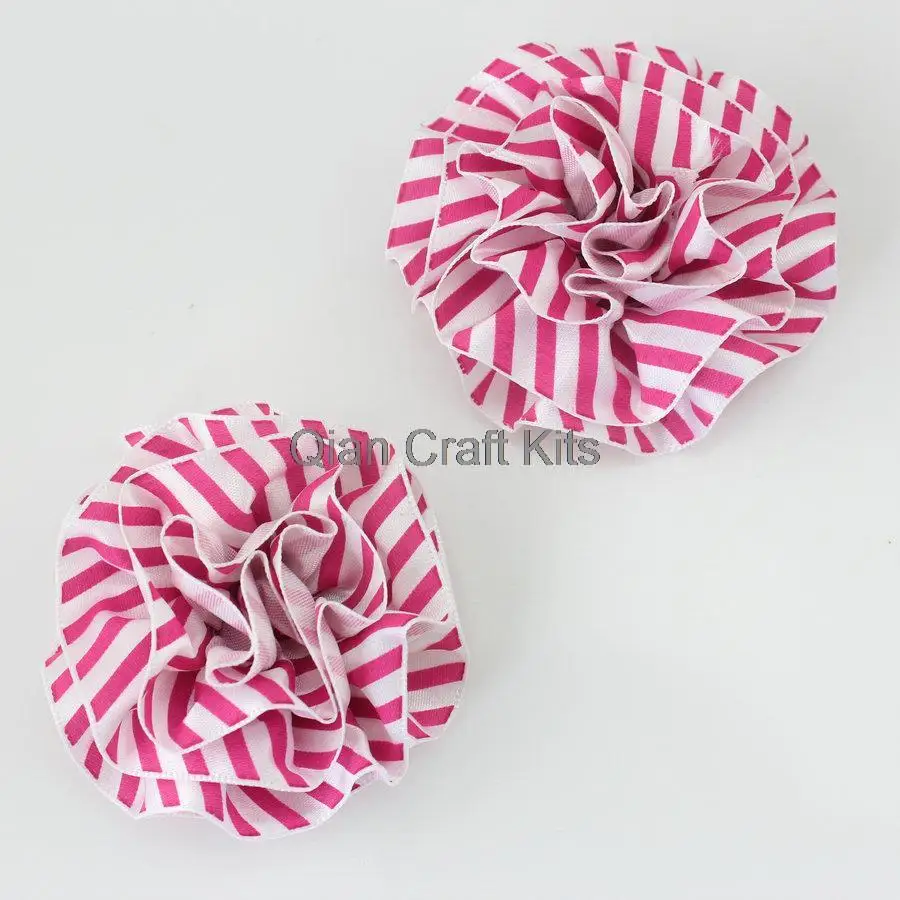 

25pcs pink vintage Stripe flower 2.5'' silk satin stripe fabric flower flat back - headband flowers wholesale