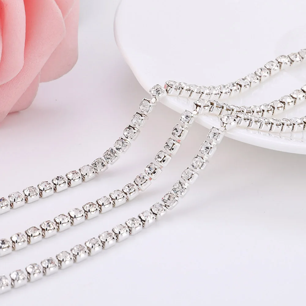 Silver White 2 метра, сделай сам, золотой мотив, носороги для одежды, стразы, серебряная цепочка, стразы, отделка клеем, наклейки для ногтей, аксессуары для шитья - Цвет: Silver White