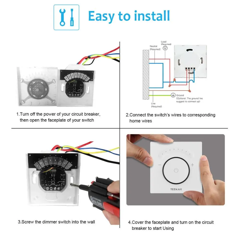 Умный диммер TEEKAR ЕС стандарт 1 банда работает с Amazon Alexa Google Home Функция