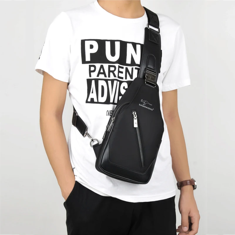 Мужская нагрудная сумка черная Водонепроницаемая Повседневная через плечо из