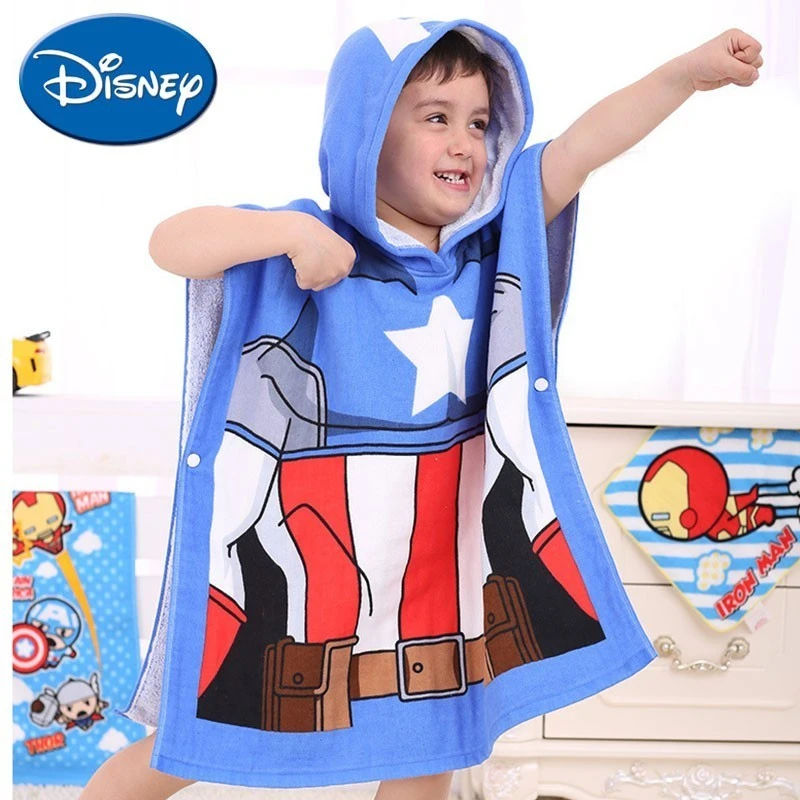 Baby Children  Cotton Towel Super Hero Captain America Mcqueen Spiderman Cartoon Hat Beach Towel Cloak